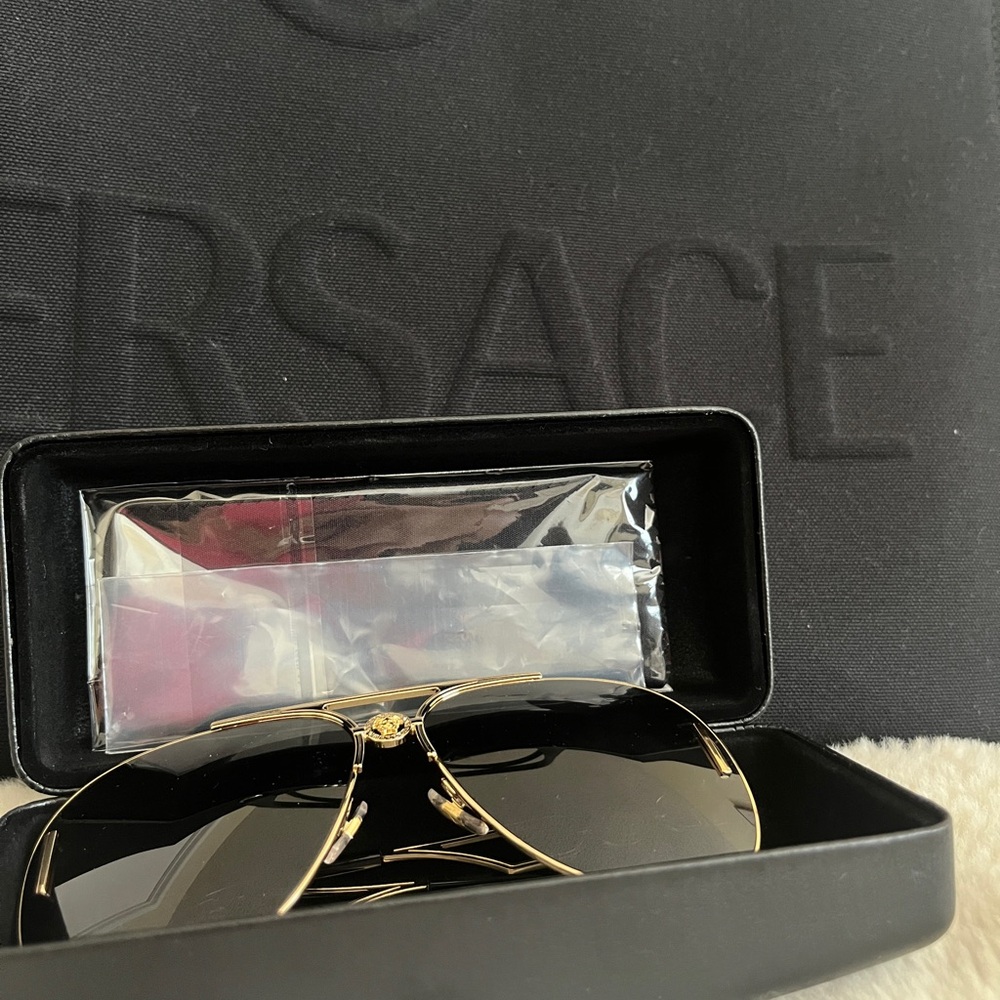 Versace Black and Gold Aviator Sunglasses